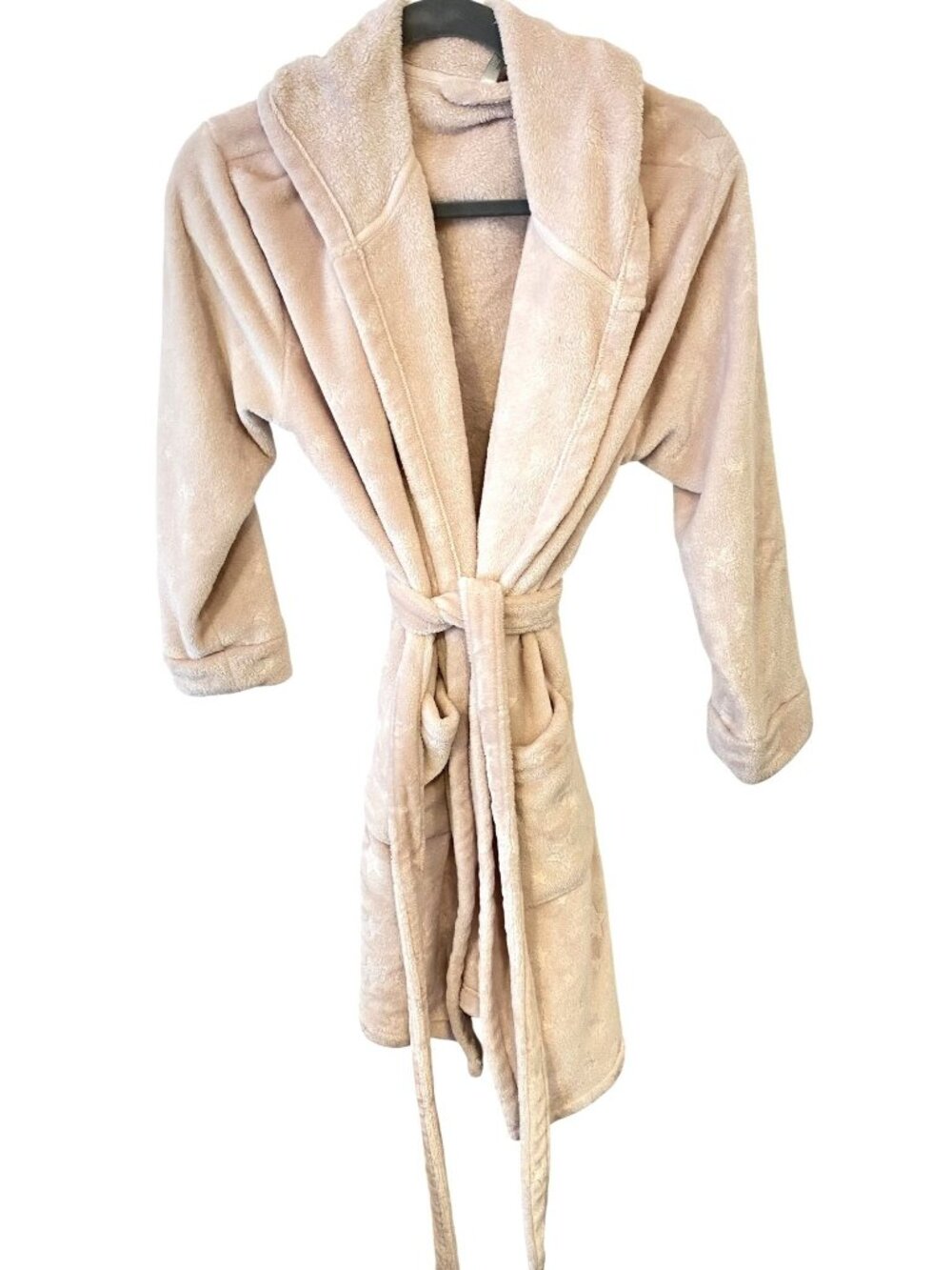 Simple Pleasures Womens 2X 3X Blush Pink Plush Robe Star Print Belted Cozycore